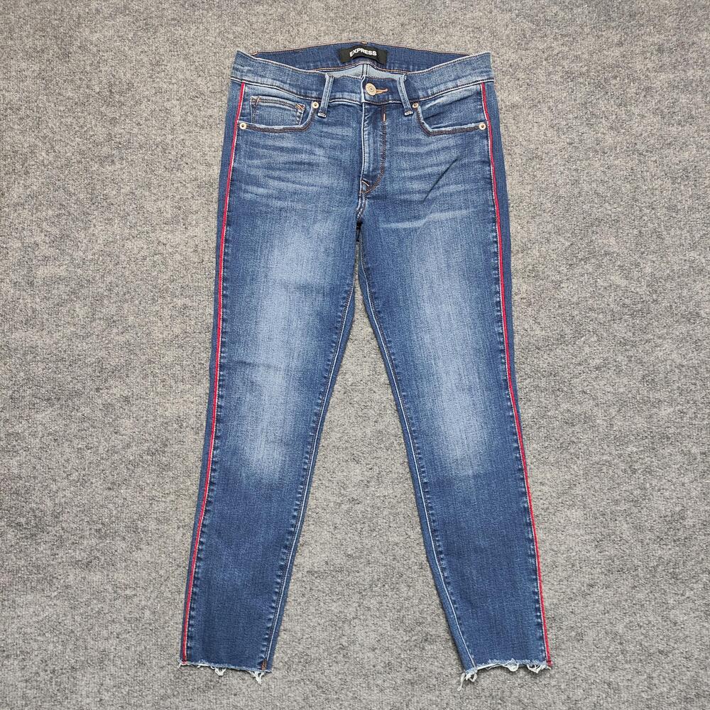 Express Jeans Womens 6S/6C Medium Wash Blue Mid Rise Ankle Jegging Side Stripe